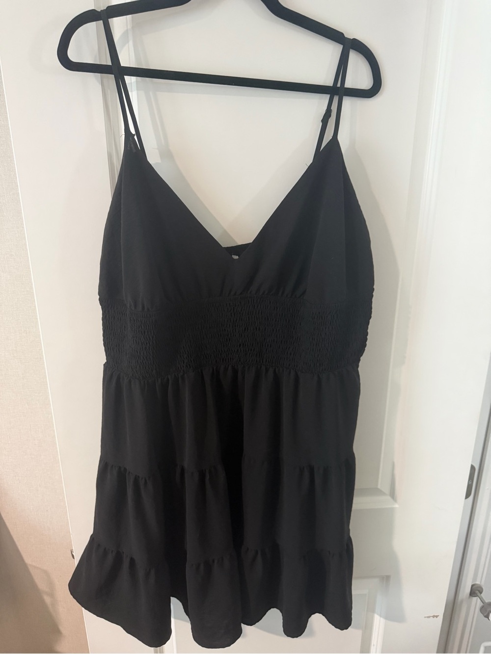 Black Smocked Waist Spaghetti Strap Mini Dress plus size